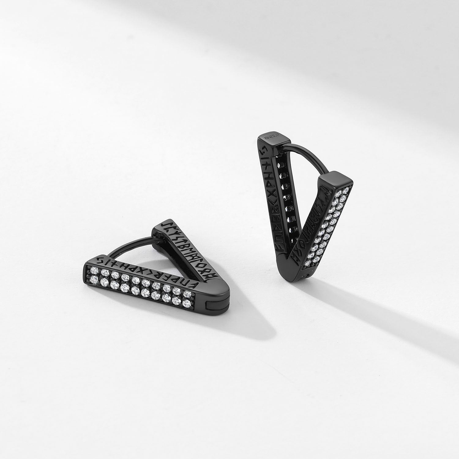 Rune Engraved Triangle Diamond Hoop Earrings black - product detail