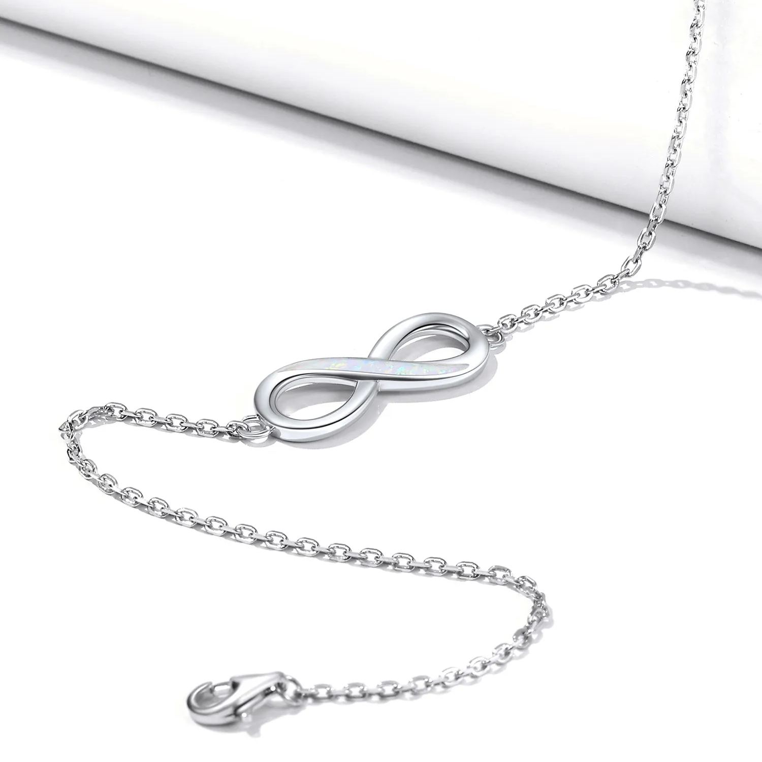 Sterling Silver Opal Infinity Anklet