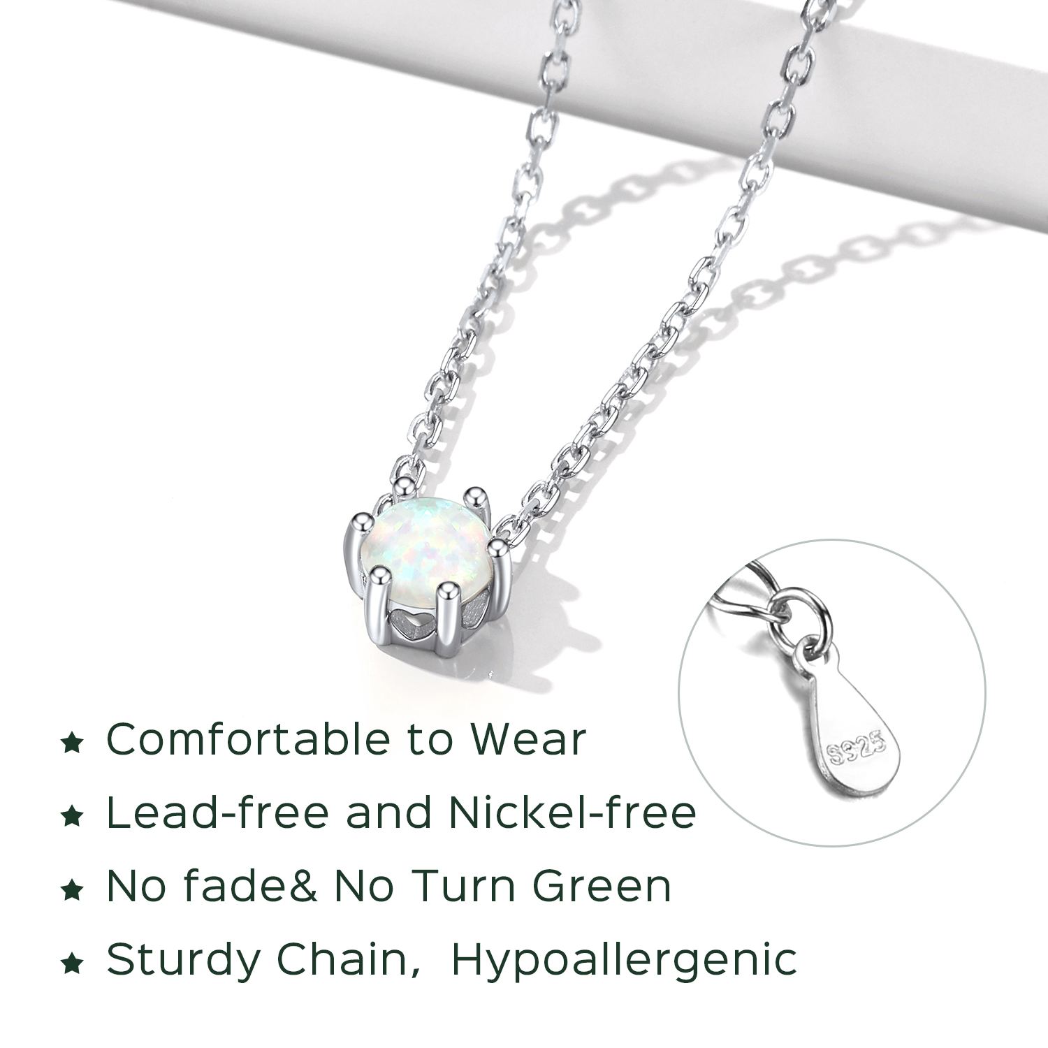 Sterling Silver 6mm Opal Anklet for Women