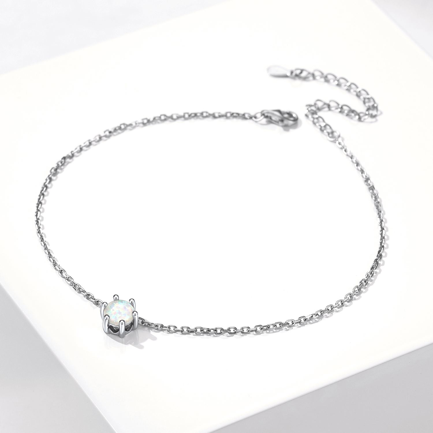 Sterling Silver 6mm Opal Anklet for Women