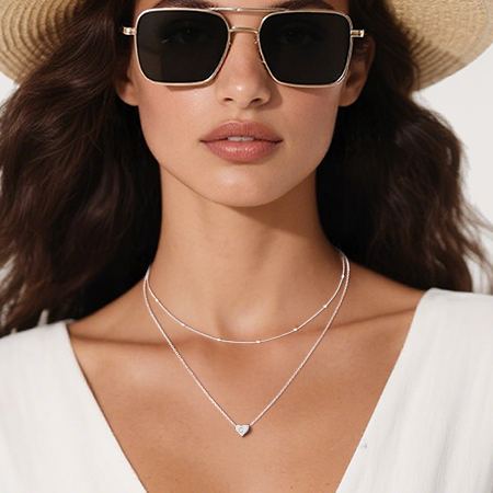 Double-layered initial heart necklace