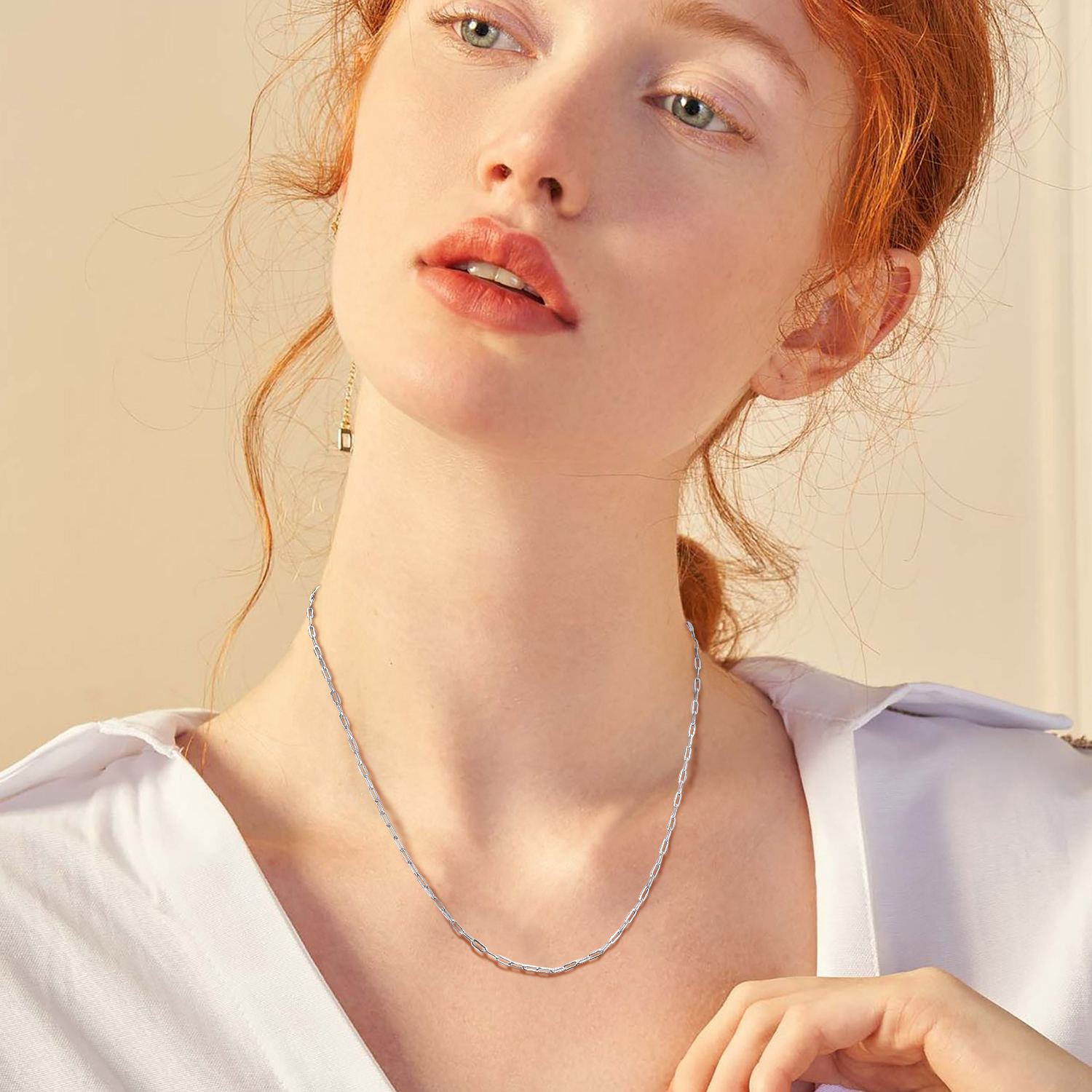 1.7mm Sterling Silver Paperclip Necklace For Women