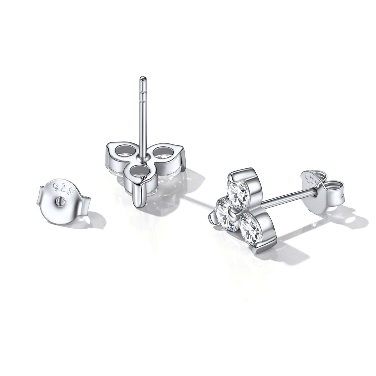 Sterling Silver 4mm Three Stones Stud Earrings
