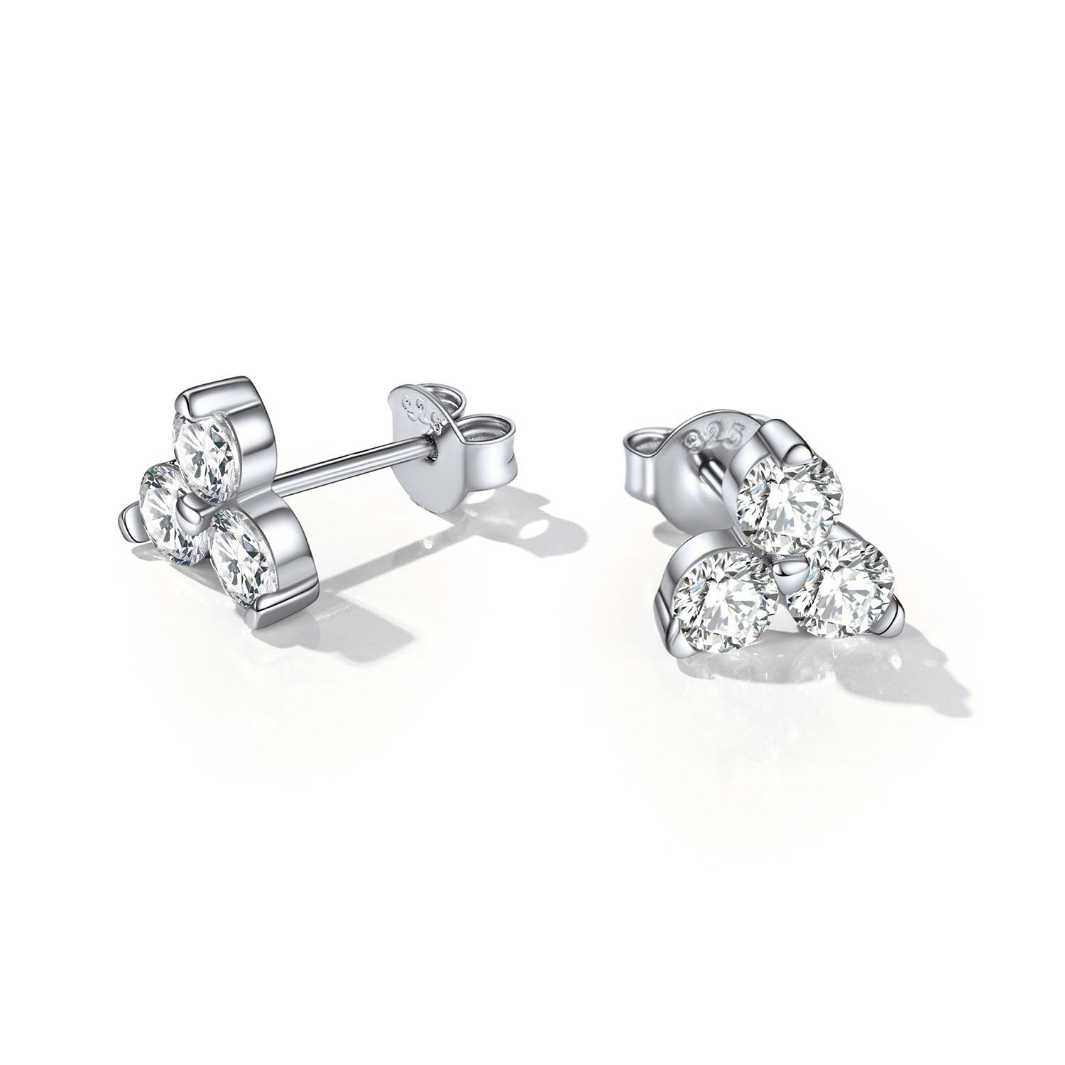 Sterling Silver 4mm Three Stones Stud Earrings