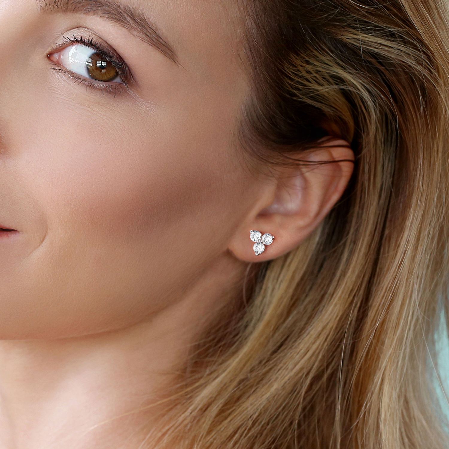 Sterling Silver 4mm Three Stones Stud Earrings