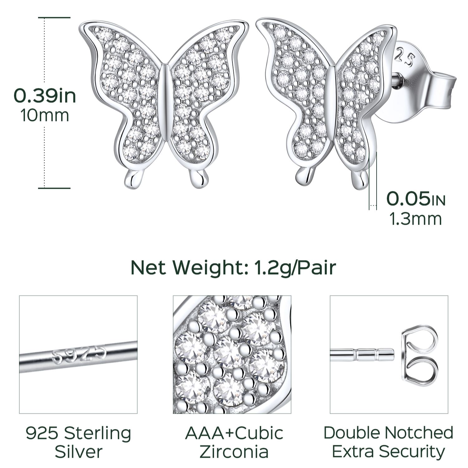 Sterling Silver Butterfly Stud Earrings for Her