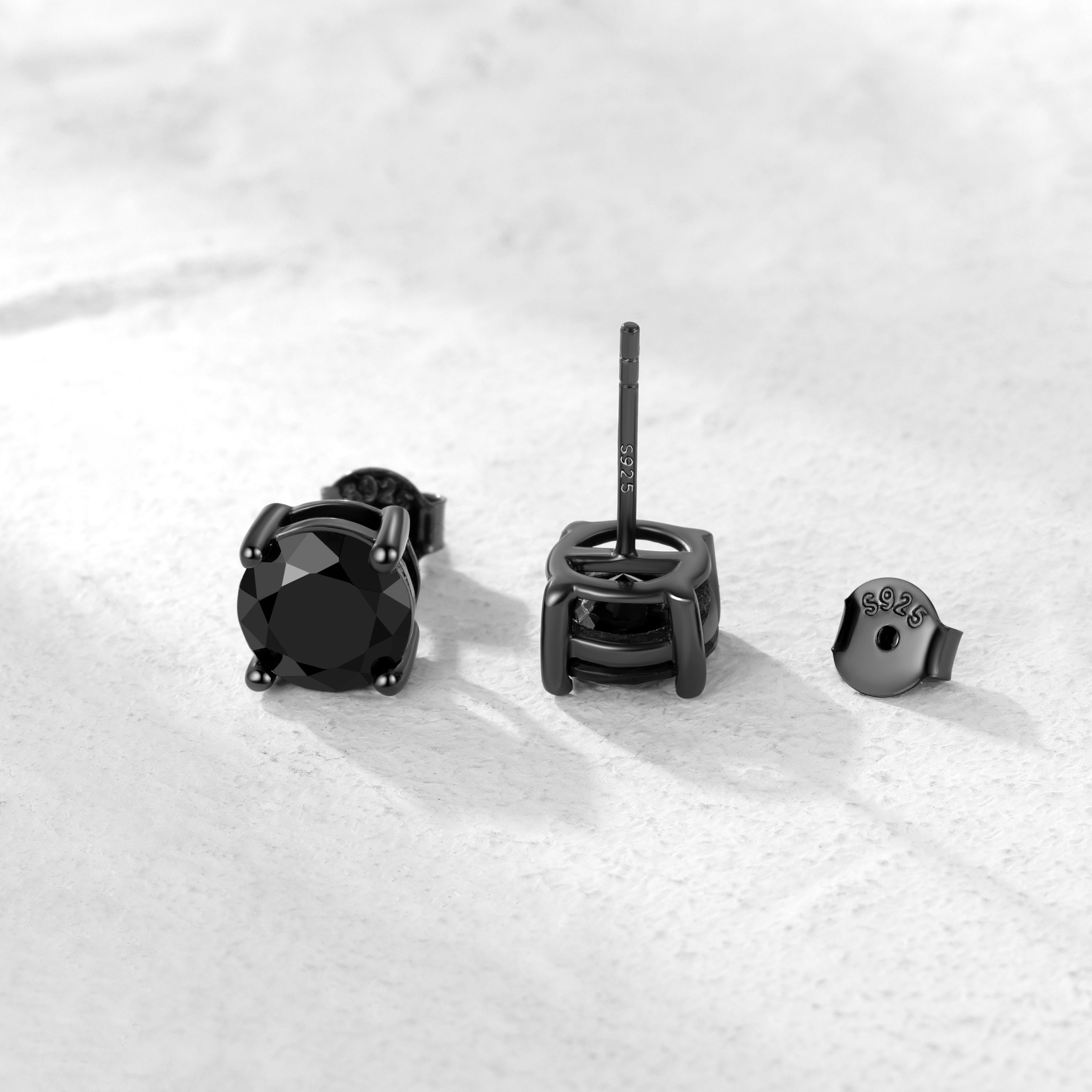 Sterling Silver Black Zircon Stud Earrings for Her for Him