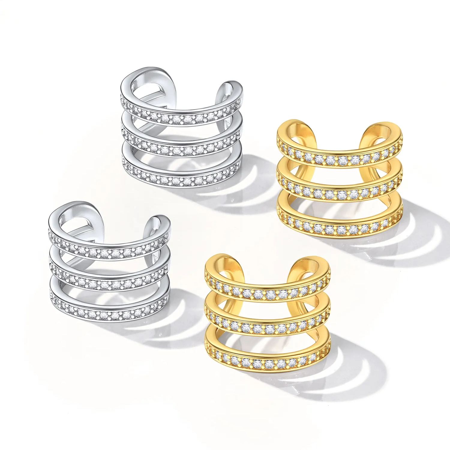 Sterling silver Three-Layer Earrings Clips for Her