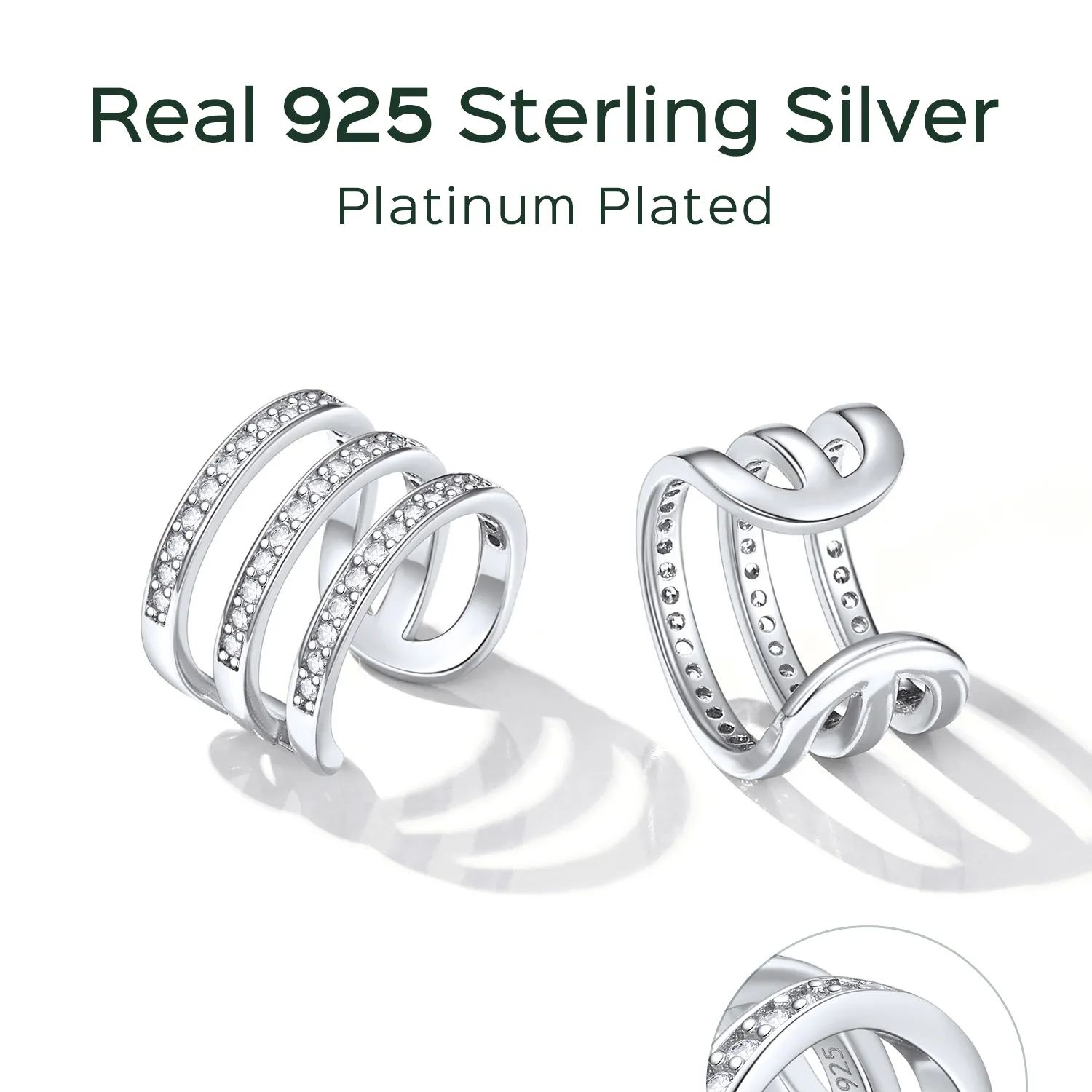 Sterling silver Three-Layer Earrings Clips for Her