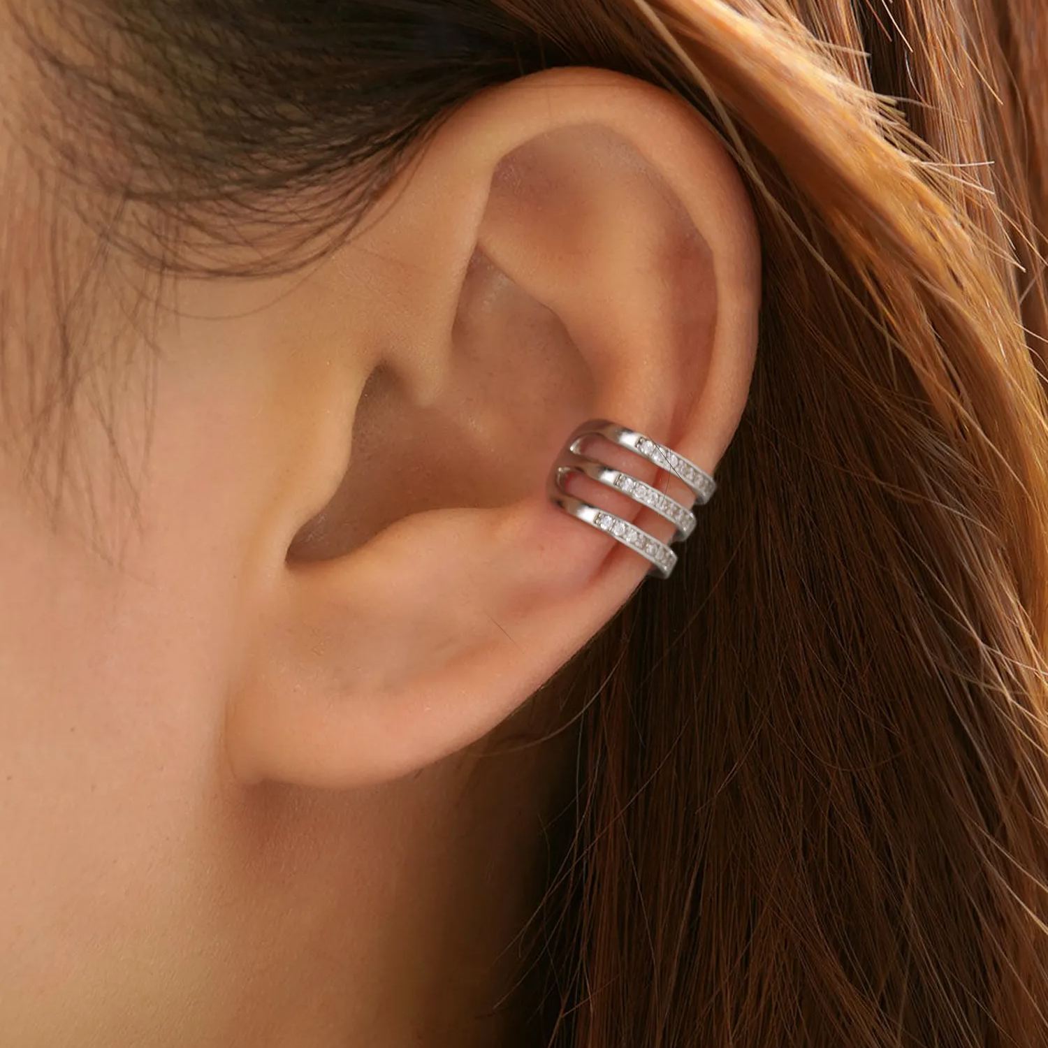 Sterling silver Three-Layer Earrings Clips for Her