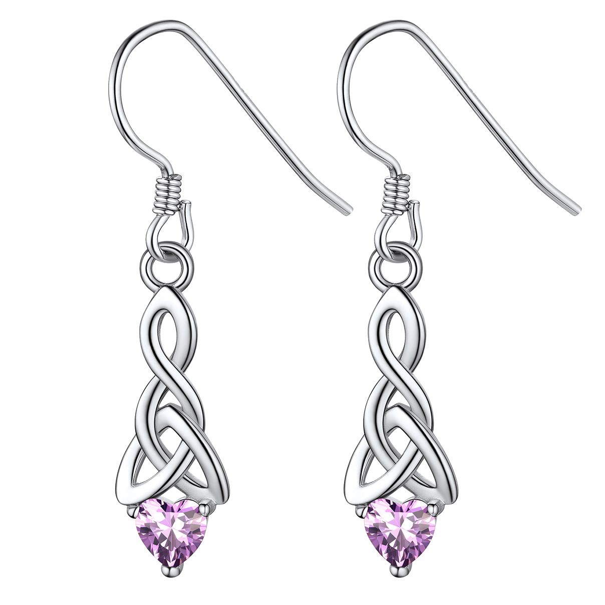 12 Months Sparkling Heart Birthstone & Celtic Knot Drop Dangle Hook Earrings, june birthstone, Alexandrite Jewelry, Gemini Birthstone, Cancer Birthstone, sterling silver jewelry, gift idea