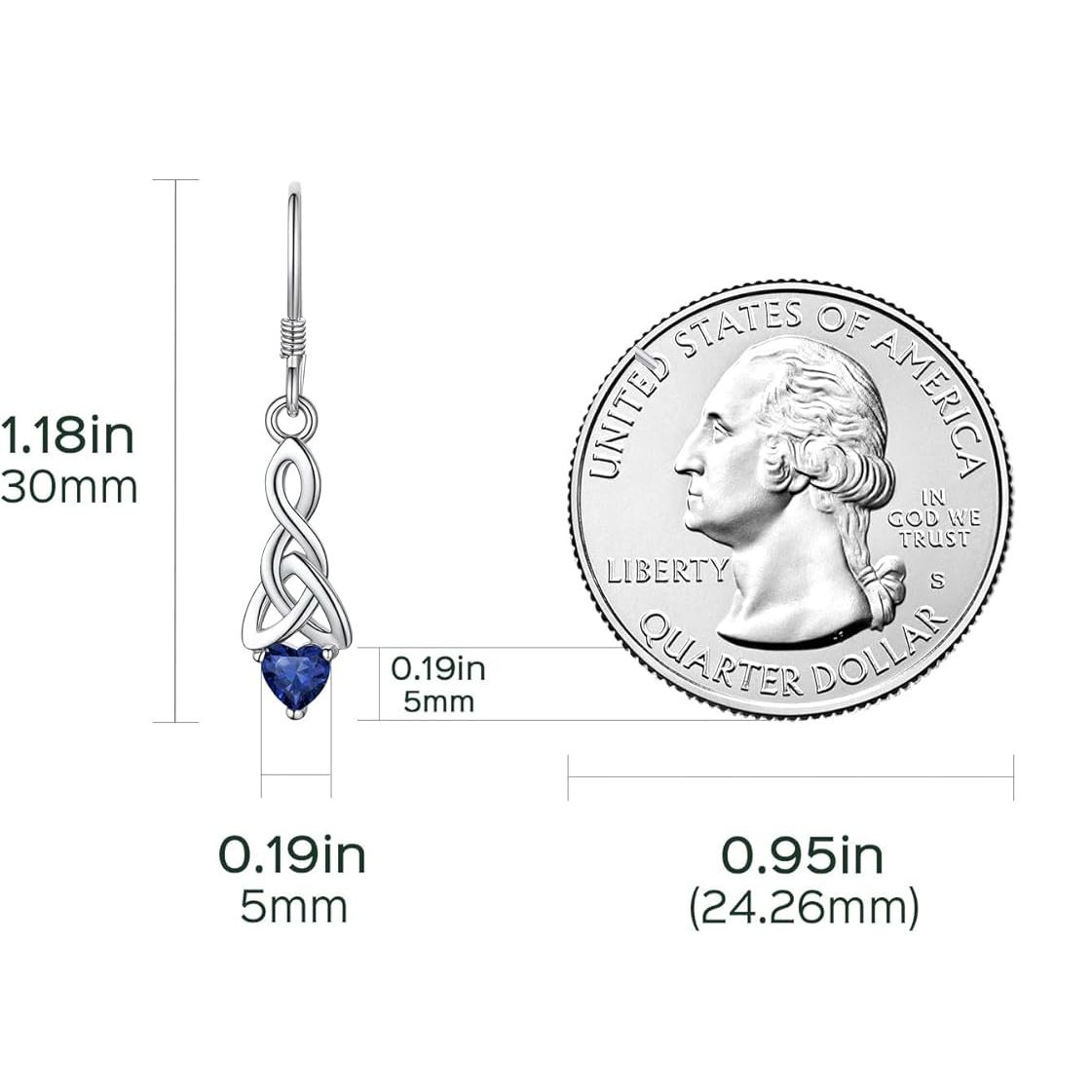 12 Months Sparkling Heart Birthstone & Celtic Knot Drop Dangle Hook Earrings, september birthstone, Sapphire Jewelry, Virgo Birthstone, Libra Birthstone, sterling silver jewelry, gift idea
