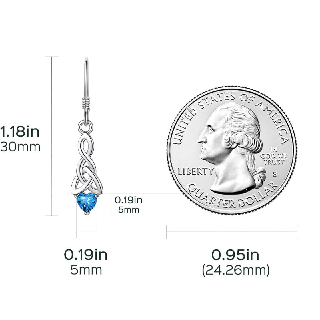 12 Months Sparkling Heart Birthstone & Celtic Knot Drop Dangle Hook Earrings, december birthstone, Blue Topaz Jewelry, Sagittarius Birthstone,  topaz birthstone, Capricorn Birthstone, christmas gift, sterling silver jewelry, gift idea