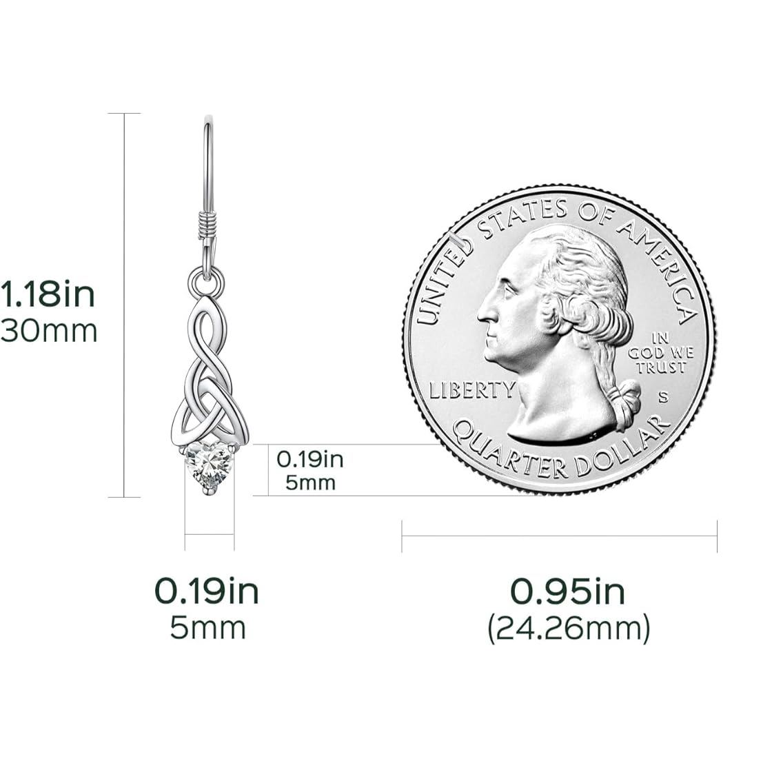 12 Months Sparkling Heart Birthstone & Celtic Knot Drop Dangle Hook Earrings, april birthstone, Diamond Jewelry, Aries Birthstone, Taurus Birthstone, sterling silver jewelry, gift idea