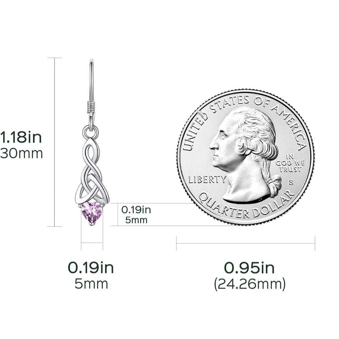 12 Months Sparkling Heart Birthstone & Celtic Knot Drop Dangle Hook Earrings, june birthstone, Alexandrite Jewelry, Gemini Birthstone, Cancer Birthstone, sterling silver jewelry, gift idea