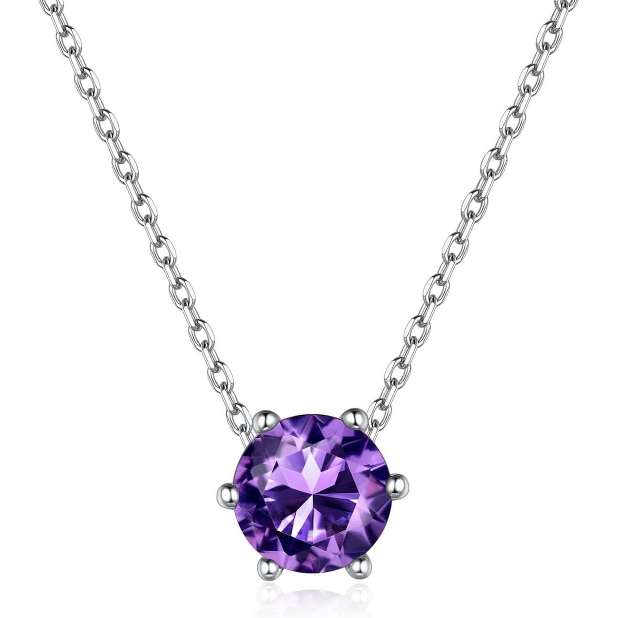 12 Months Sparkling Round Cut Created Birthstone Necklace for women, February birthstone, Amethyst Jewelry, Pisces Birthstone, Aquarius Birthstone, sterling silver necklace, gift idea