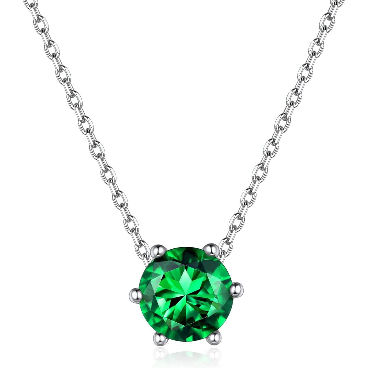 12 Months Sparkling Round Cut Created Birthstone Necklace for women, may birthstone, Emerald Necklace, Taurus Birthstone, Gemini Birthstone, sterling silver earrings, gift idea