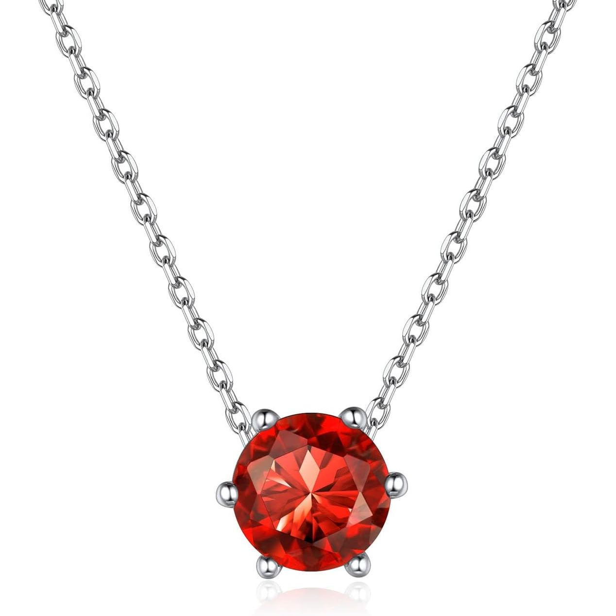 12 Months Sparkling Round Cut Created Birthstone Necklace for women, july birthstone, Ruby Pendant, Cancer Birthstone, Leo Birthstone, sterling silver jewelry, gift idea