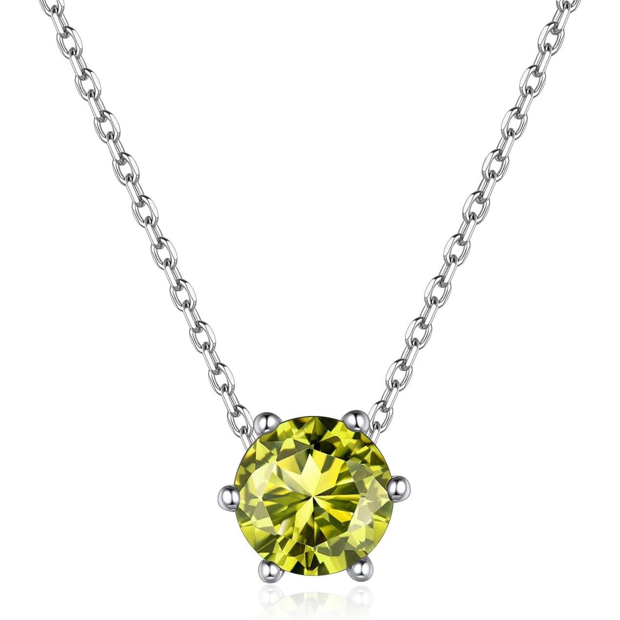 12 Months Sparkling Round Cut Created Birthstone Necklace for women, august birthstone, Peridot Necklace, Leo Birthstone, Virgo Birthstone, sterling silver jewlery, gift idea