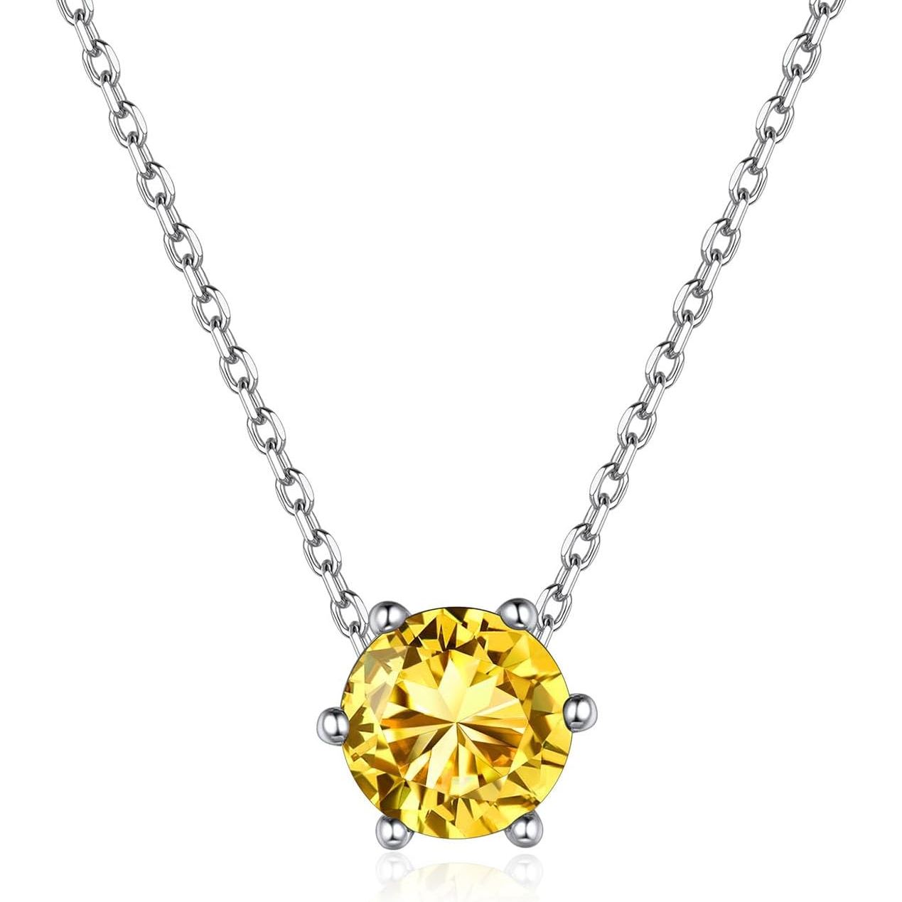 12 Months Sparkling Round Cut Created Birthstone Necklace for women, november birthstone, Citrine Jewelry, Scorpio Birthstone, Sagittarius Birthstone, sterling silver jewlery, memorial gift, gift idea