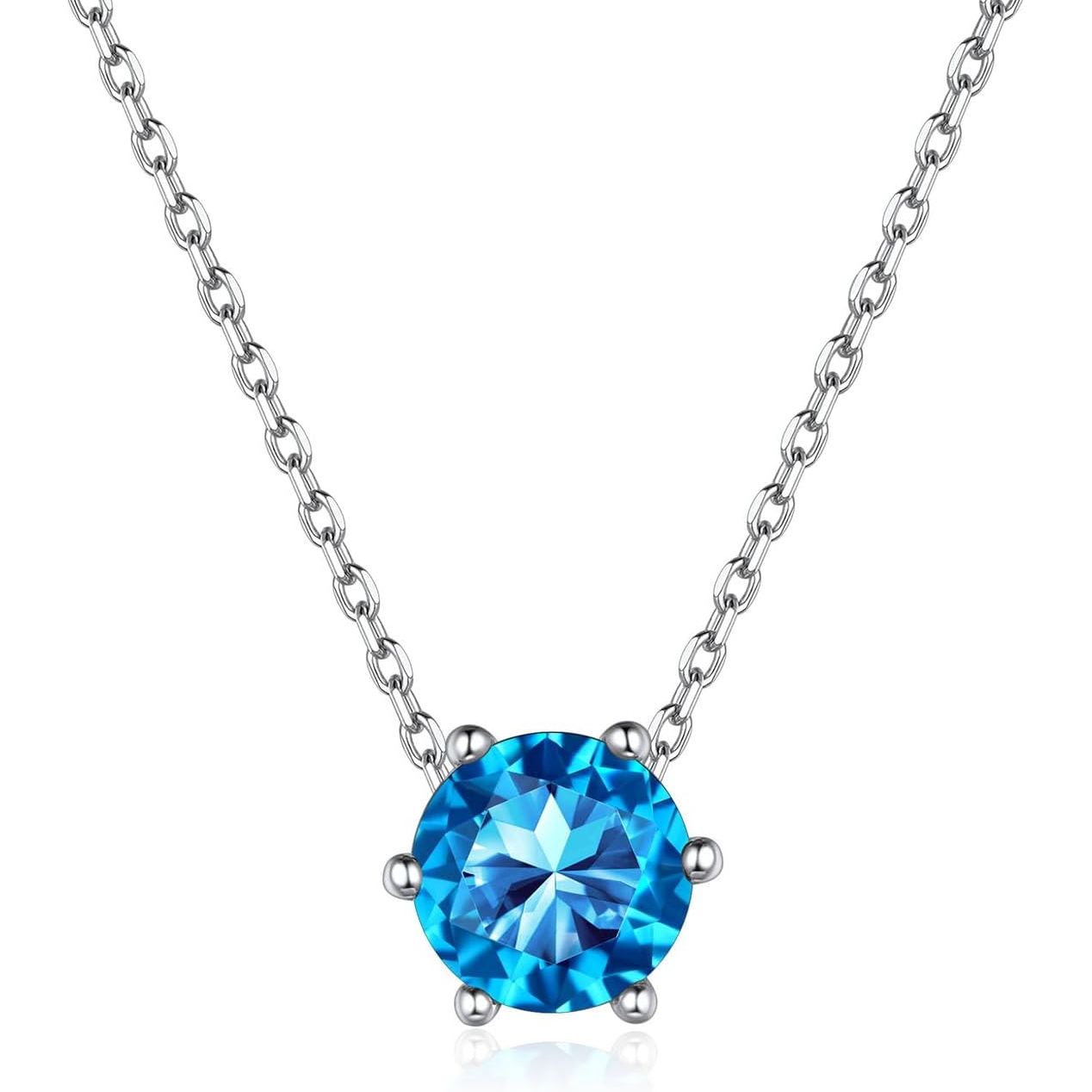 12 Months Sparkling Round Cut Created Birthstone Necklace for women, december birthstone, Blue Topaz Jewelry, Sagittarius Birthstone,  topaz birthstone, Capricorn Birthstone, christmas gift, gift idea