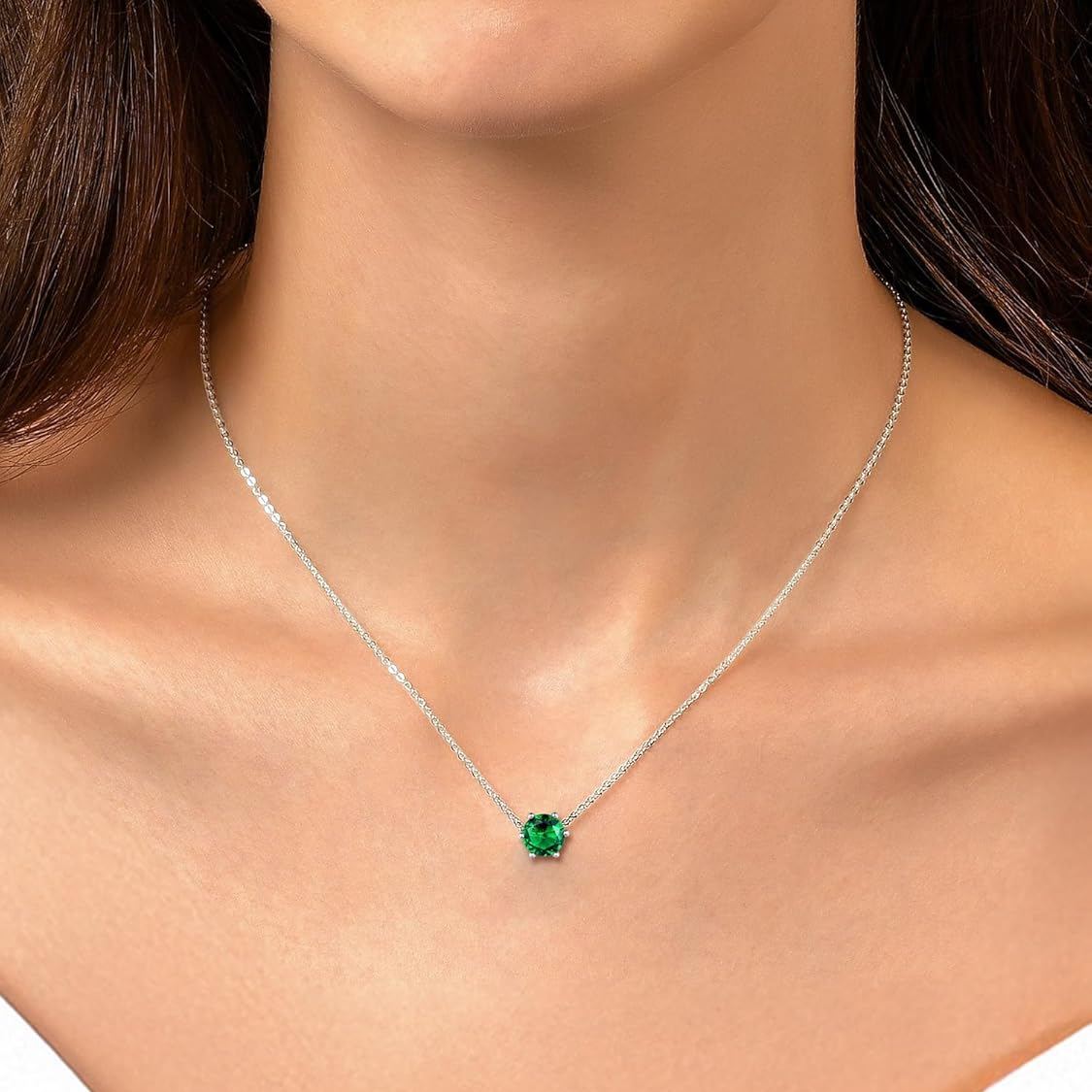 12 Months Sparkling Round Cut Created Birthstone Necklace for women, may birthstone, Emerald Necklace, Taurus Birthstone, Gemini Birthstone, sterling silver earrings, gift idea