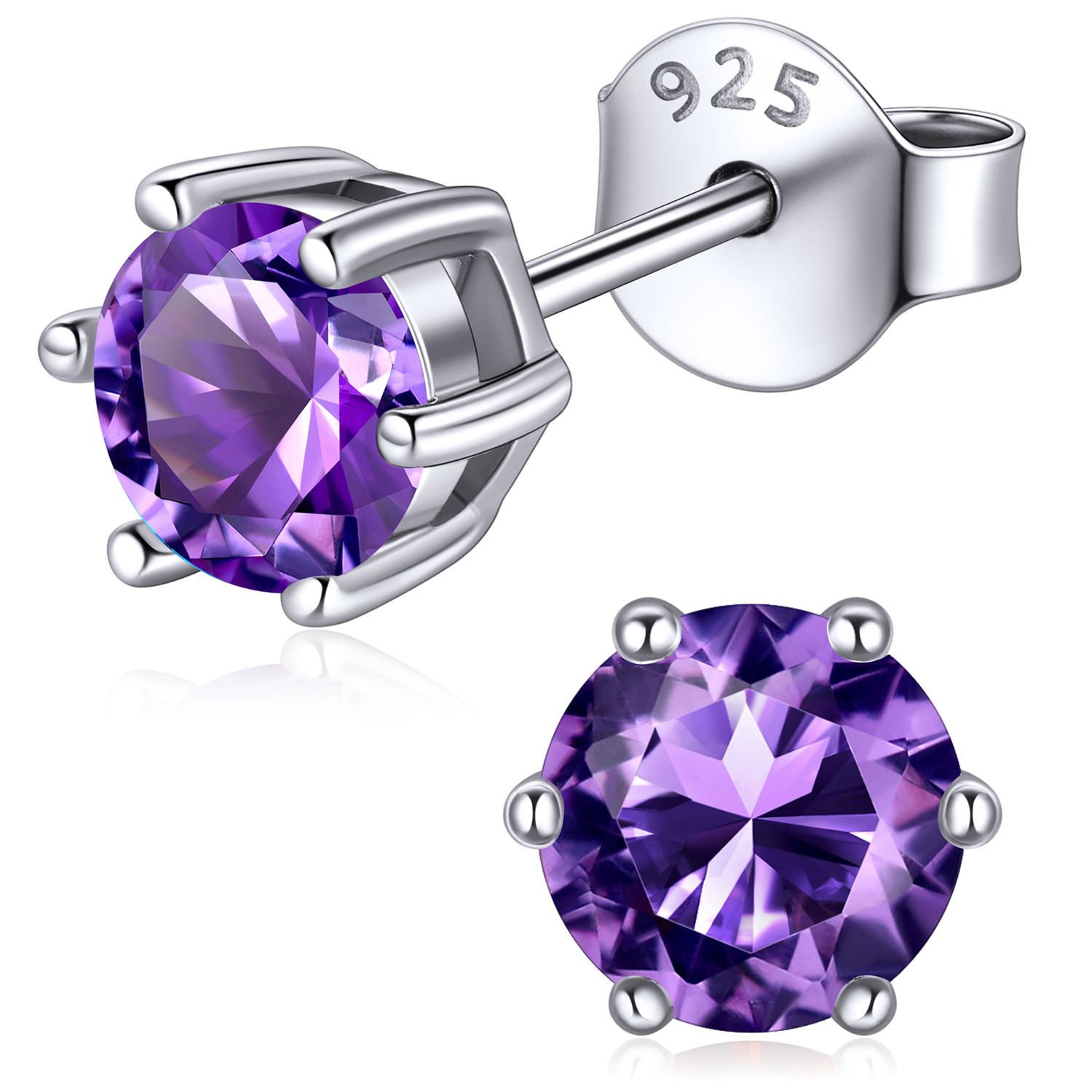 12 Months Sparkling Round Birthstone Halo Stud Earrings,February birthstone, Amethyst Jewelry, Pisces Birthstone, Aquarius Birthstone, sterling silver earrings, gift idea