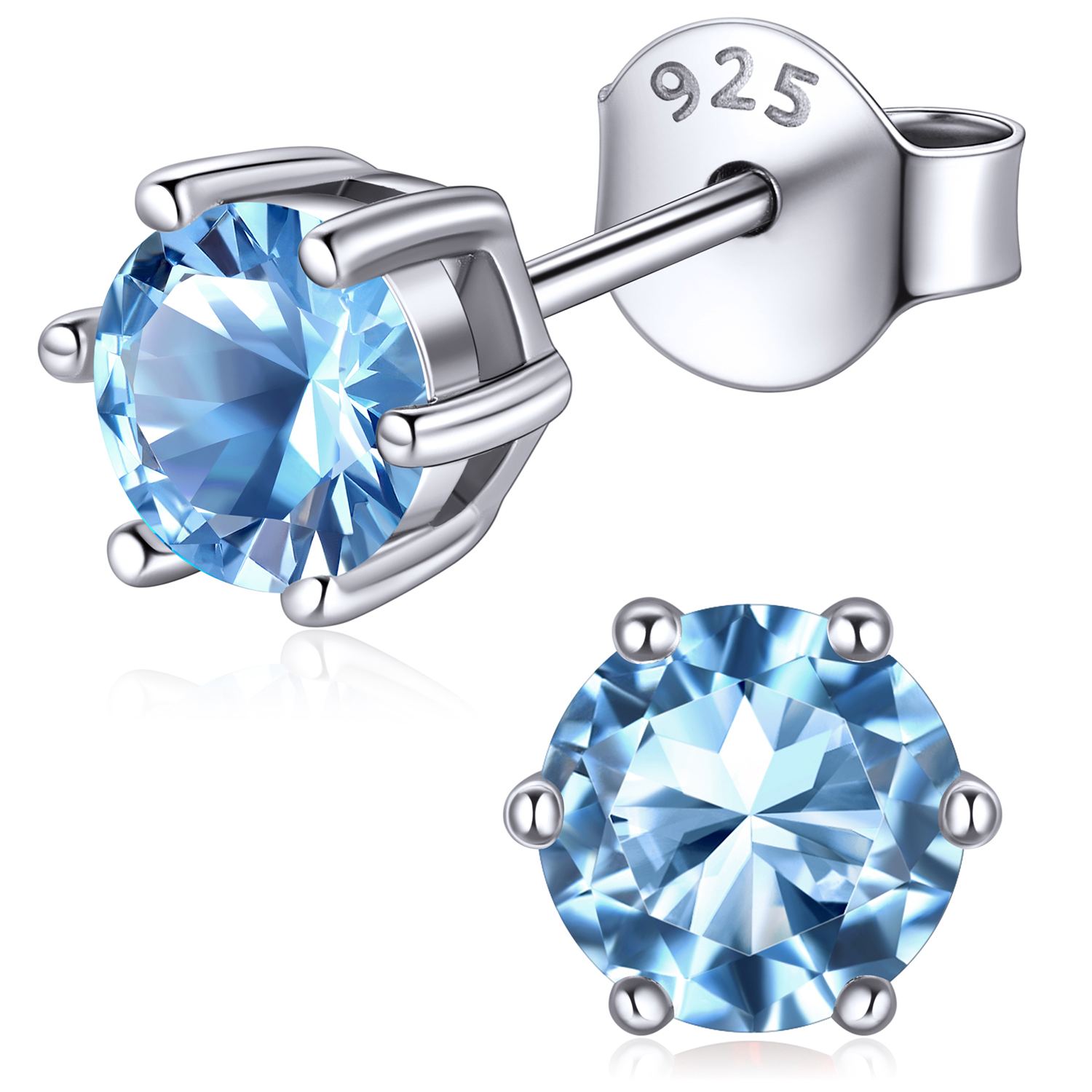 12 Months Sparkling Round Birthstone Halo Stud Earrings for women, march birthstone, Aquamarine Pendant, Pisces Birthstone, Aries Birthstone, sterling silver jewelry, gift idea