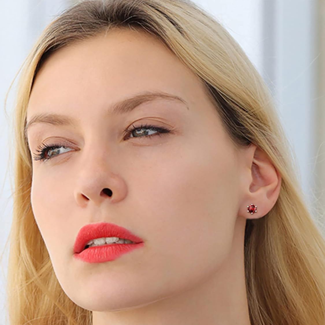 12 Months Sparkling Round Birthstone Halo Stud Earrings,  jan birthstone, Garnet Necklace, Capricorn Birthstone, Aquarius Birthstone, sterling silver earrings, gift idea