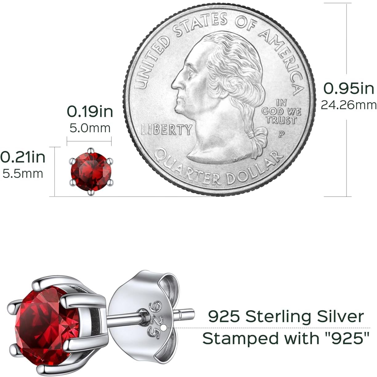 12 Months Sparkling Round Birthstone Halo Stud Earrings,  jan birthstone, Garnet Necklace, Capricorn Birthstone, Aquarius Birthstone, sterling silver earrings, gift idea