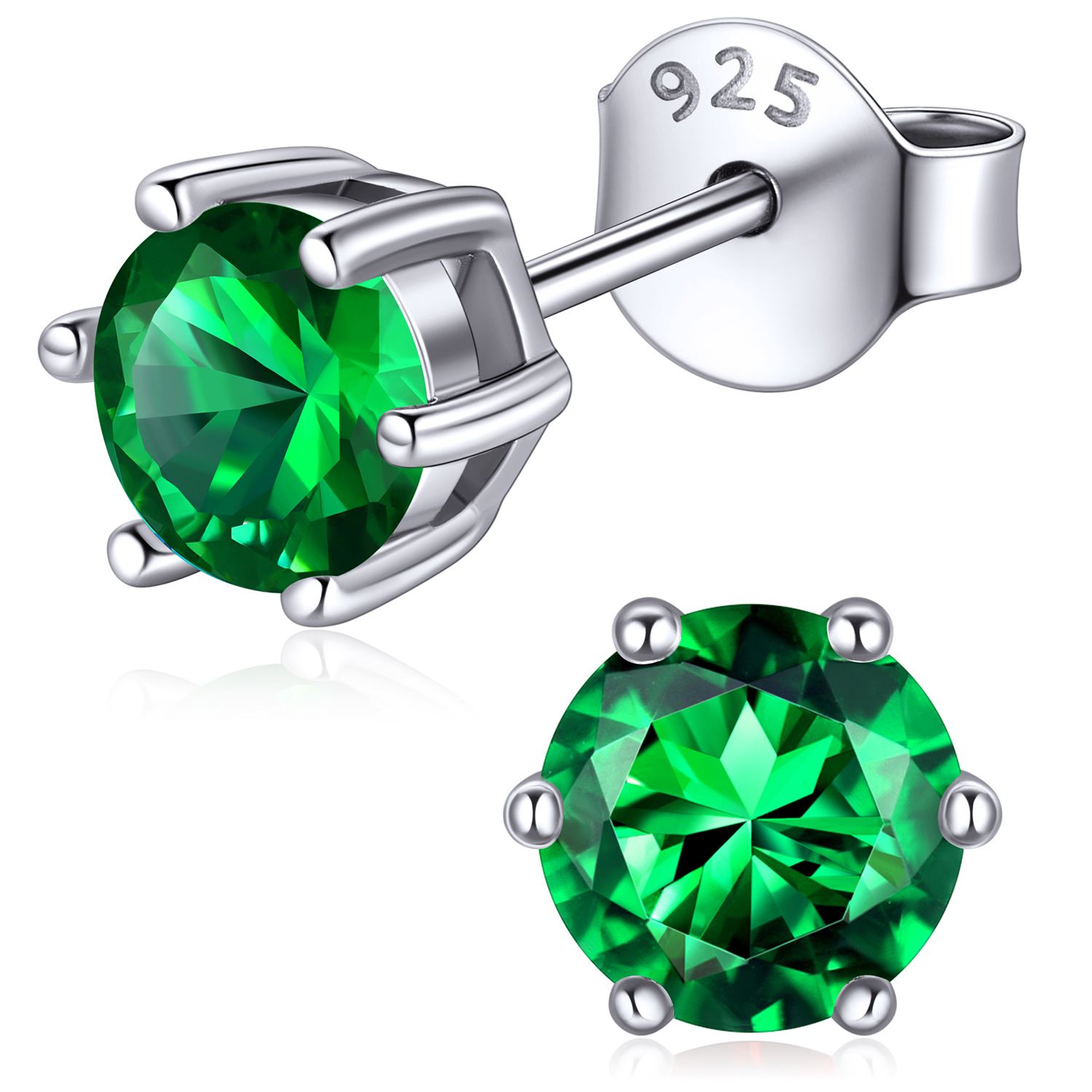 12 Months Sparkling Round Birthstone Halo Stud Earrings, may birthstone, Emerald Earrings, Taurus Birthstone, Gemini Birthstone, sterling silver earrings, gift idea