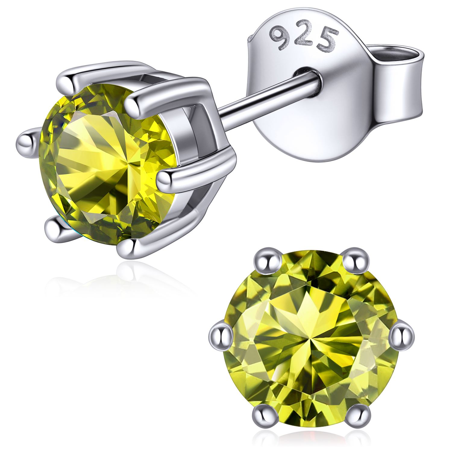 12 Months Sparkling Round Birthstone Halo Stud Earrings for women, august birthstone, Peridot Earrings, Leo Birthstone, Virgo Birthstone, sterling silver jewlery, gift idea