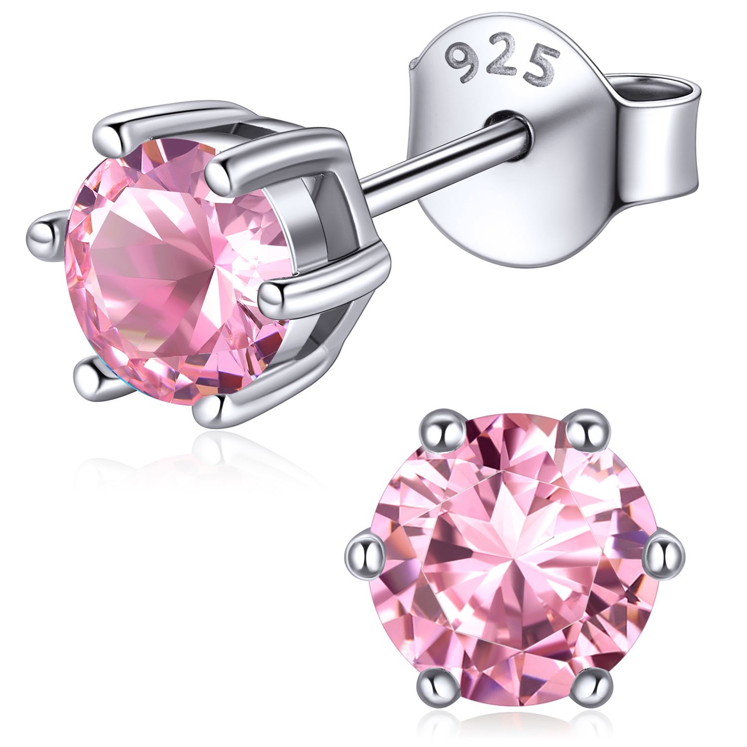 12 Months Sparkling Round Birthstone Halo Stud Earrings for women, october birthstone, Pink Tourmaline Earrings, Libra Birthstone, Scorpio Birthstone, sterling silver necklace chain, gift idea