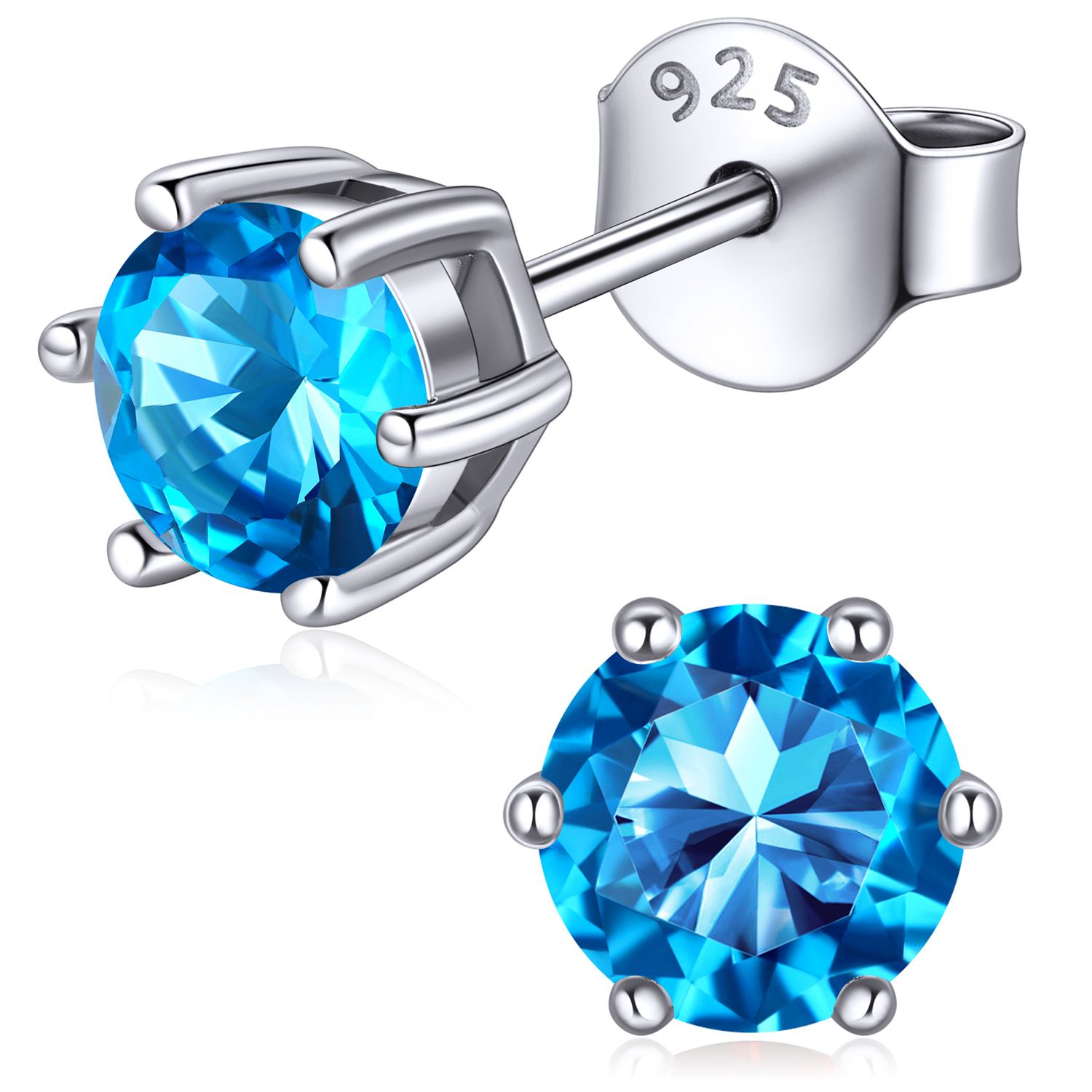 12 Months Sparkling Round Birthstone Halo Stud Earrings, december birthstone, Blue Topaz Jewelry, Sagittarius Birthstone,  topaz birthstone, Capricorn Birthstone, christmas gift, gift idea