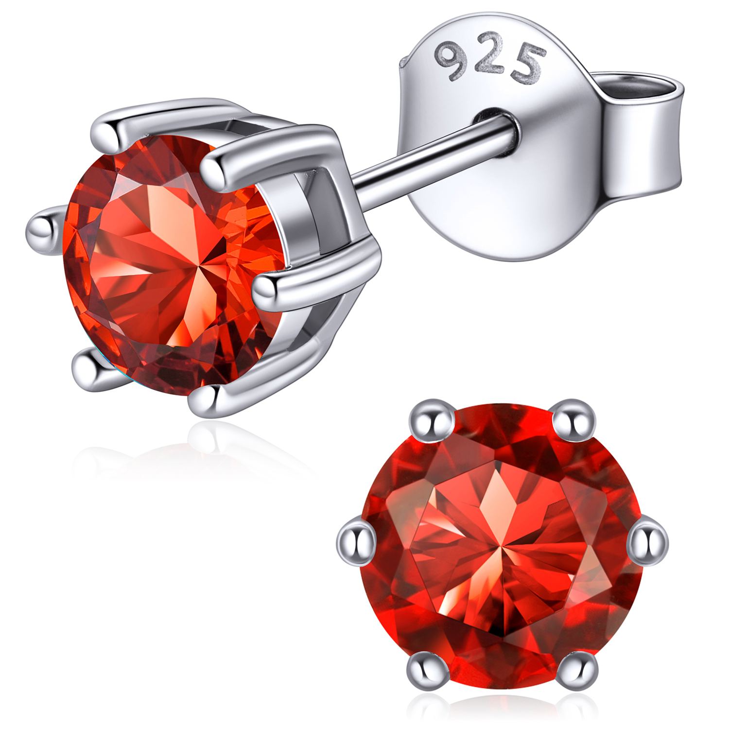 12 Months Sparkling Round Birthstone Halo Stud Earrings for women, july birthstone, Ruby Pendant, Cancer Birthstone, Leo Birthstone, sterling silver jewelry, gift idea