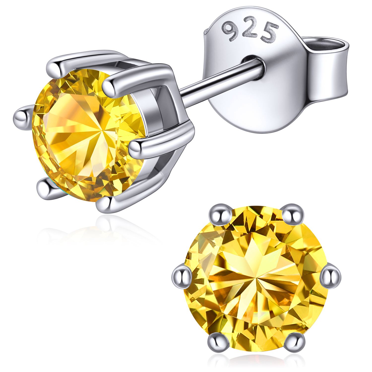 12 Months Sparkling Round Birthstone Halo Stud Earrings for women, november birthstone, Citrine Jewelry, Scorpio Birthstone, Sagittarius Birthstone, sterling silver jewlery, memorial gift, gift idea