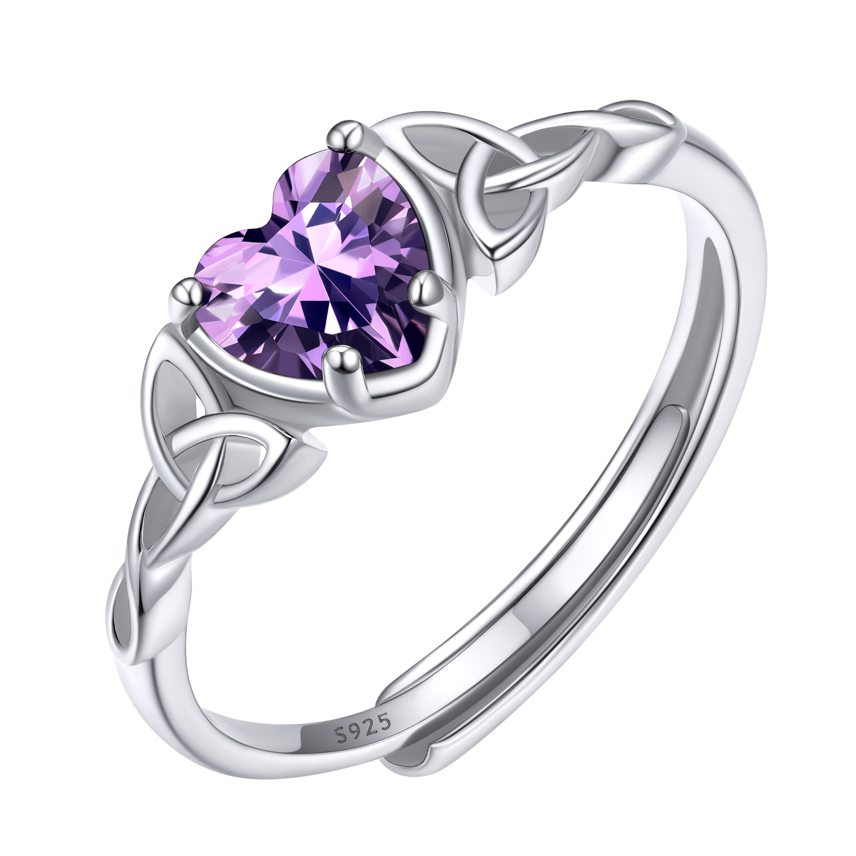 12 Months Celtic Knot & Heart Shape Birthstone Promise Rings for Women, jan birthstone, February birthstone, Amethyst Jewelry, Pisces Birthstone, Aquarius Birthstone, sterling silver promise rings, gift idea