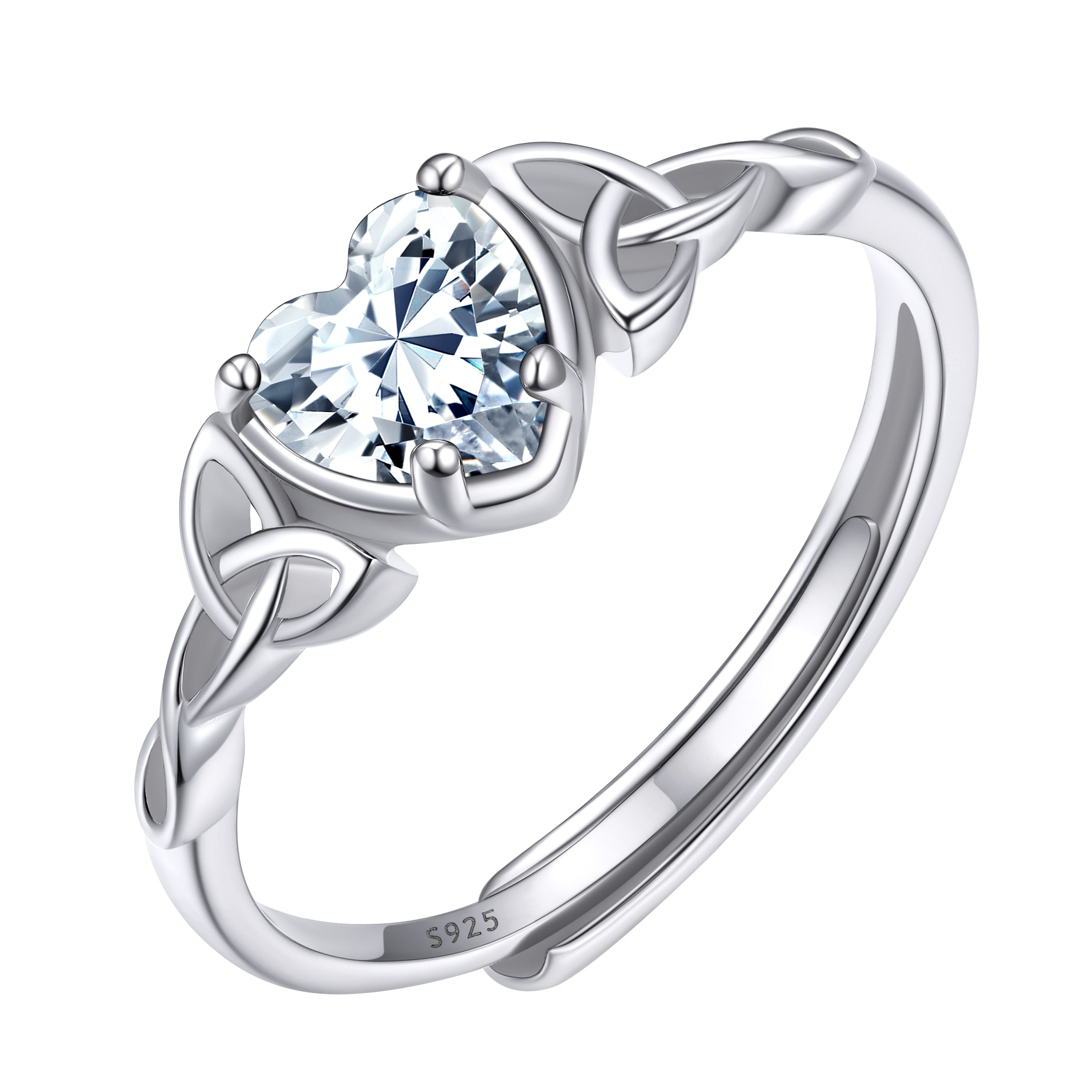 12 Months Celtic Knot & Heart Shape Birthstone Promise Rings for Women, april birthstone, Diamond Jewelry, Aries Birthstone, Taurus Birthstone, sterling silver promise rings, gift idea