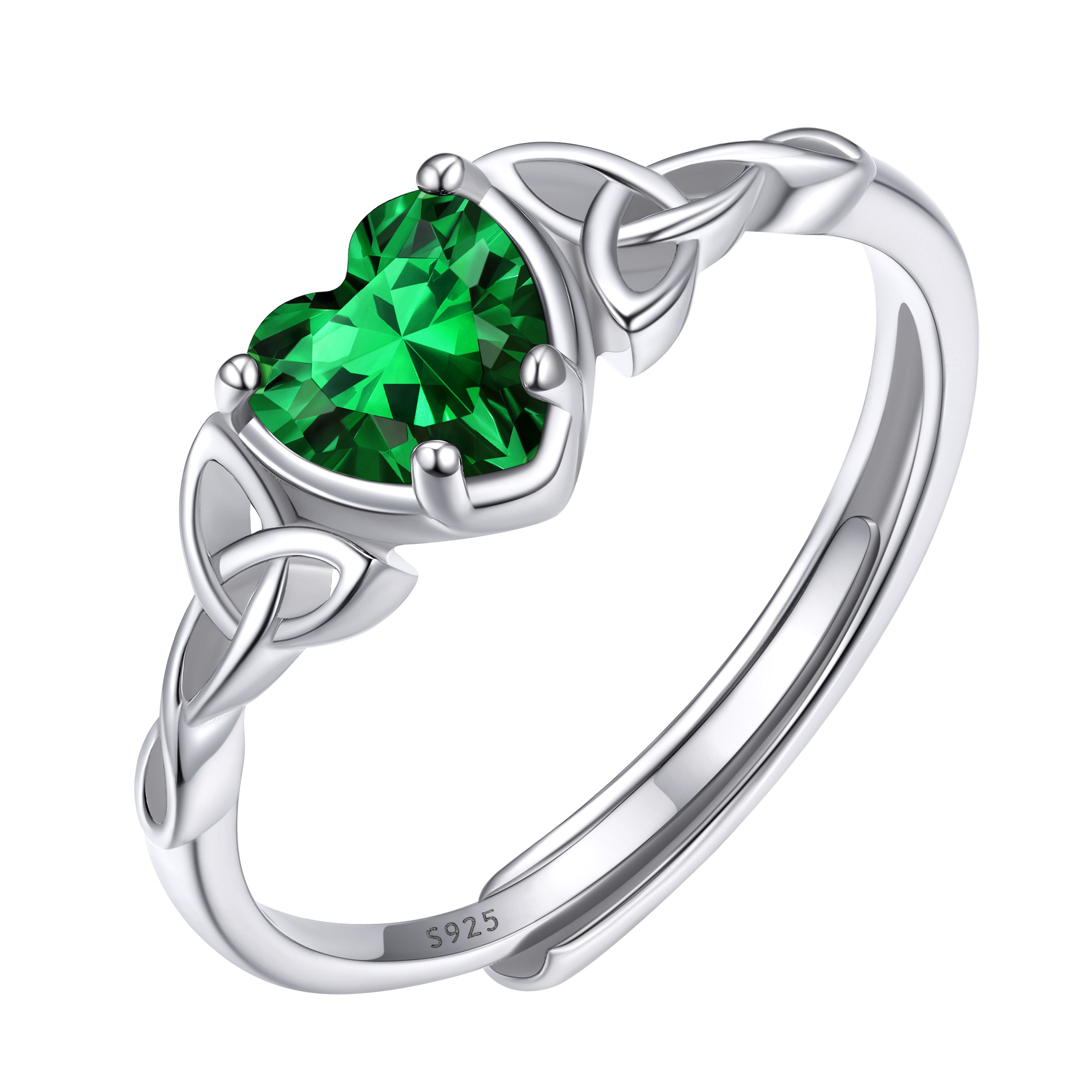 12 Months Celtic Knot & Heart Shape Birthstone Promise Rings for Women, may birthstone, Emerald Necklace, Taurus Birthstone, Gemini Birthstone, sterling silver promise rings, gift idea