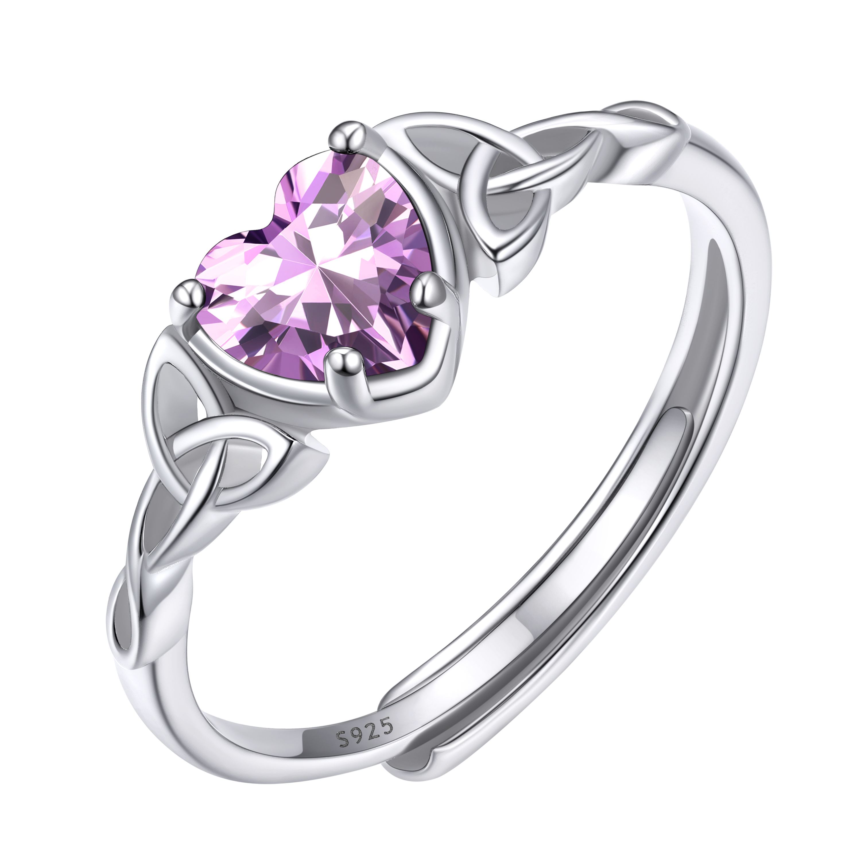 12 Months Celtic Knot & Heart Shape Birthstone Promise Rings for Women, june birthstone, Alexandrite Jewelry, Gemini Birthstone, Cancer Birthstone, sterling silver promise rings, gift idea