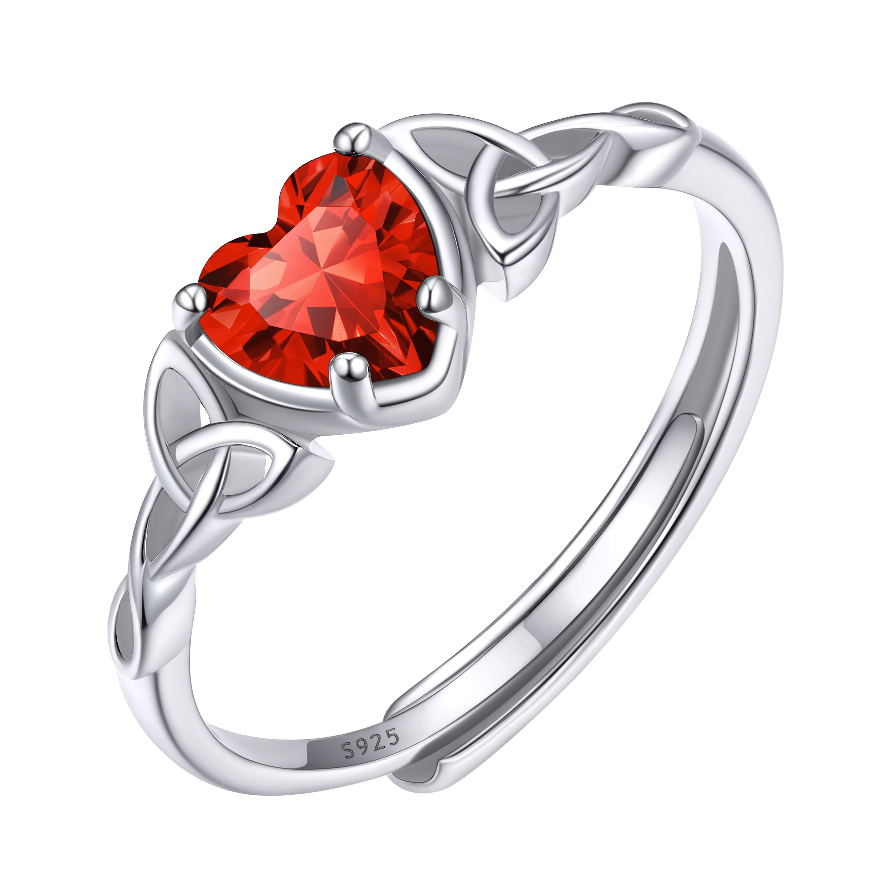 12 Months Celtic Knot & Heart Shape Birthstone Promise Rings for Women, july birthstone, Ruby Pendant, Cancer Birthstone, Leo Birthstone,  sterling silver promise rings, gift idea