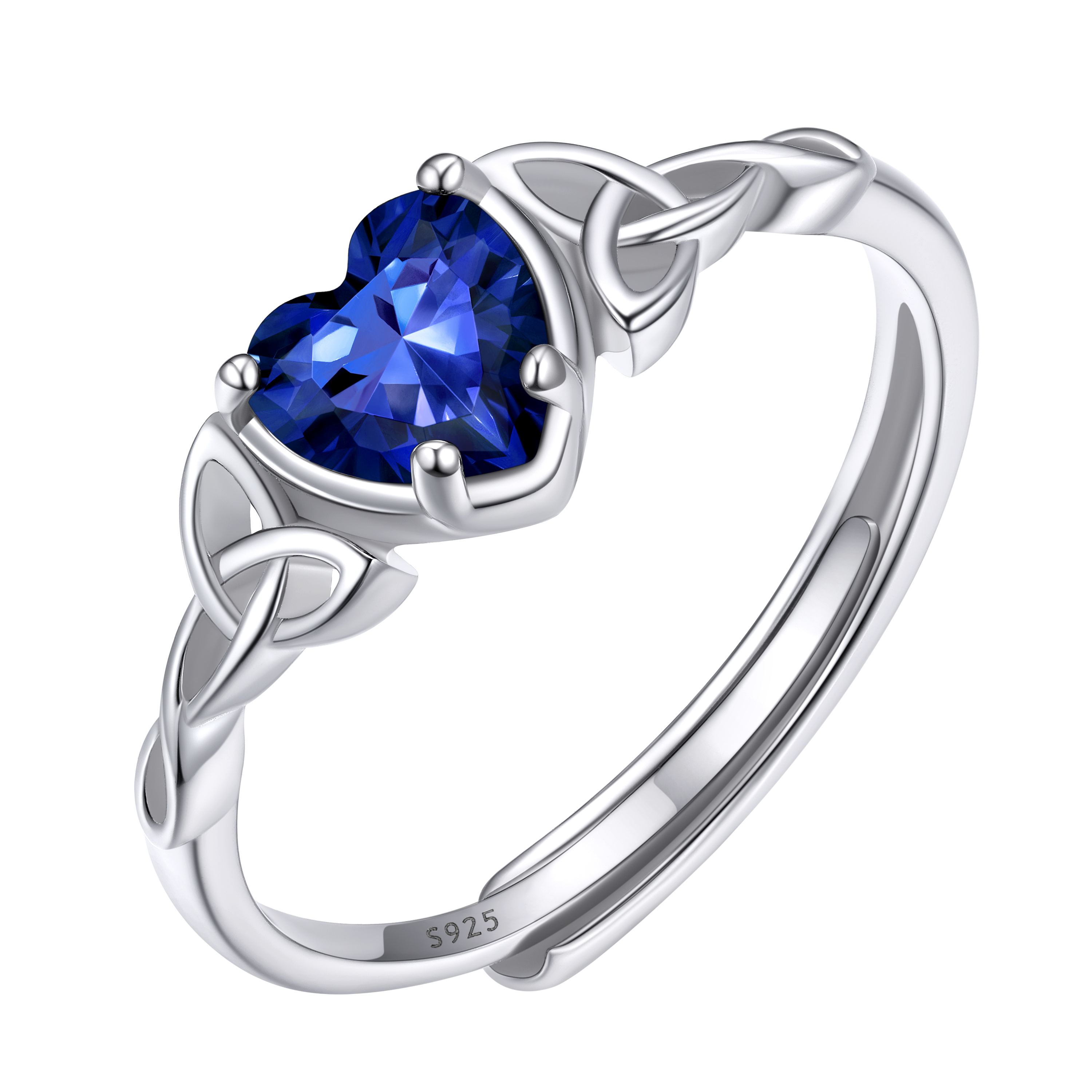 12 Months Celtic Knot & Heart Shape Birthstone Promise Rings for Women, september birthstone, Sapphire Jewelry, Virgo Birthstone, Libra Birthstone, sterling silver promise rings, gift idea