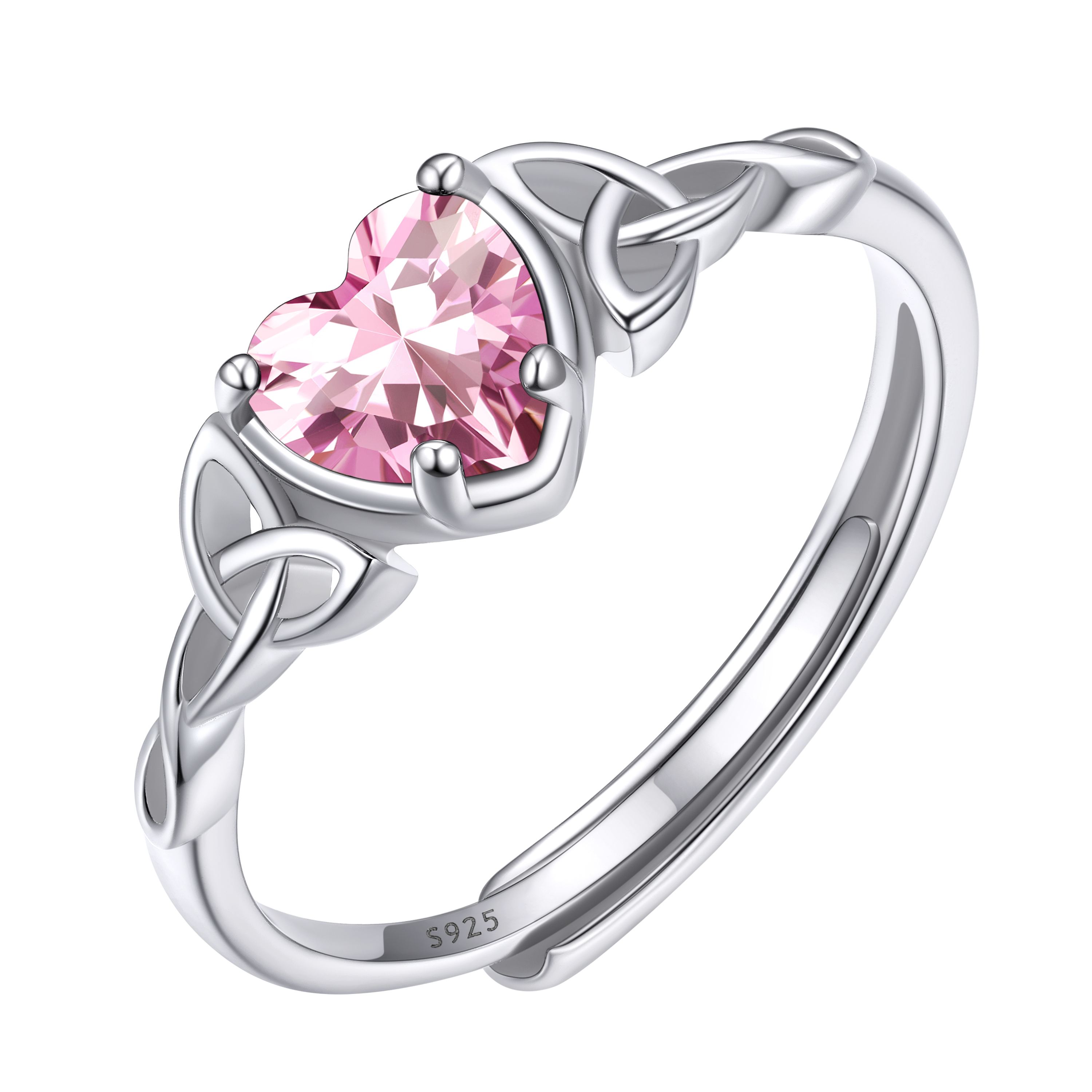 12 Months Celtic Knot & Heart Shape Birthstone Promise Rings for Women, october birthstone, Pink Tourmaline rings, Libra Birthstone, Scorpio Birthstone, sterling silver promise rings, gift idea