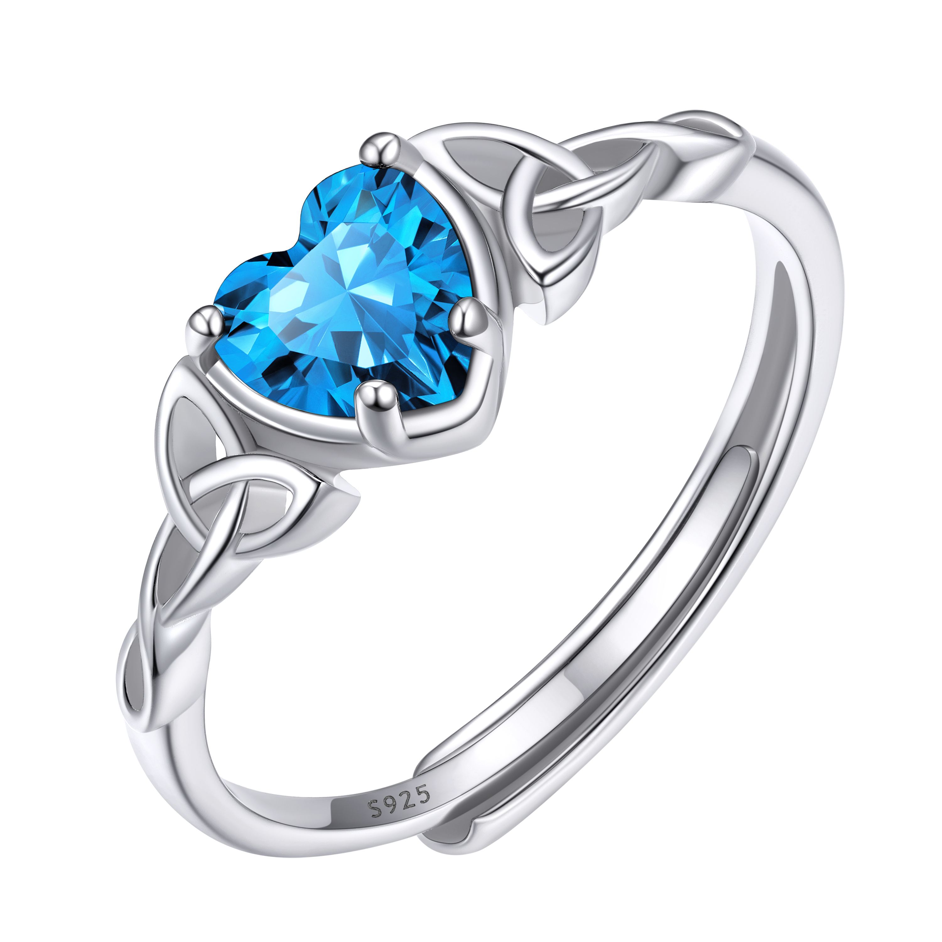 12 Months Celtic Knot & Heart Shape Birthstone Promise Rings for Women, december birthstone, Blue Topaz Jewelry, Sagittarius Birthstone,  topaz birthstone, Capricorn Birthstone, christmas gift, sterling silver promise rings, gift idea