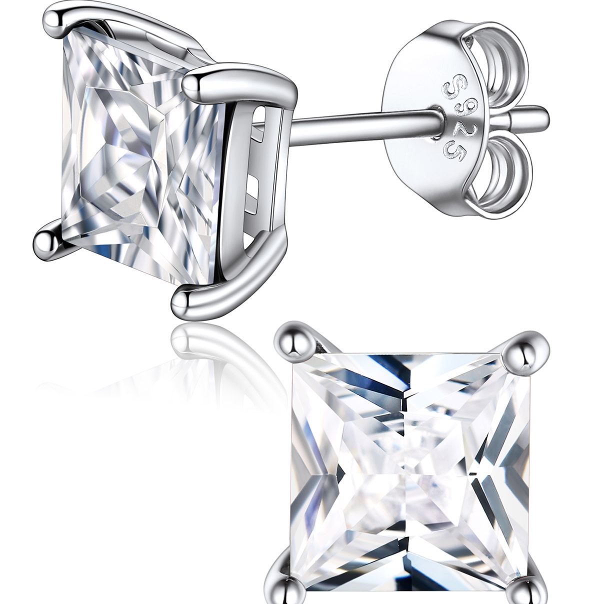 Princess Cut Birthstone Halo Stud Earrings for women, april birthstone, Diamond Jewelry, Aries Birthstone, Taurus Birthstone, birthstone Earrings, gift idea