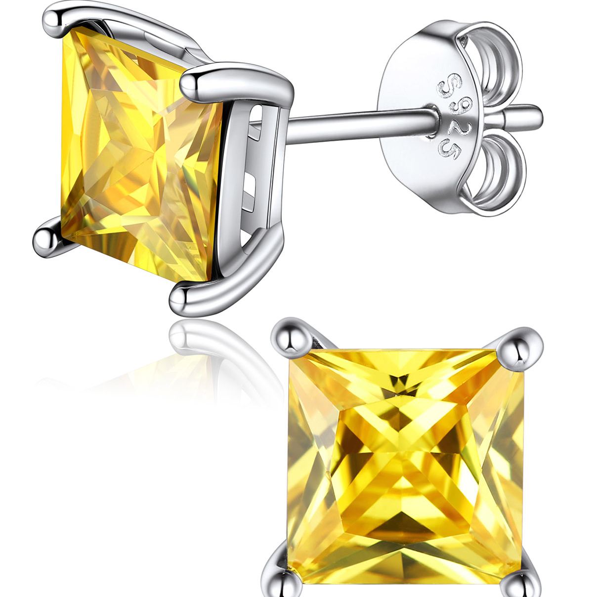 Princess Cut Birthstone Halo Stud Earrings for women, November birthstone, Citrine Jewelry, Scorpio Birthstone, Sagittarius Birthstone, sterling silver jewelry, memorial gift, gift idea