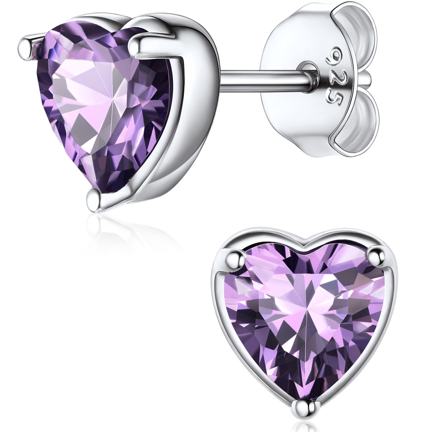Heart Birthstone Halo Stud Earrings for women, February birthstone, Amethyst Jewelry, Pisces Birthstone, Aquarius Birthstone, sterling silver Earrings, gift idea
