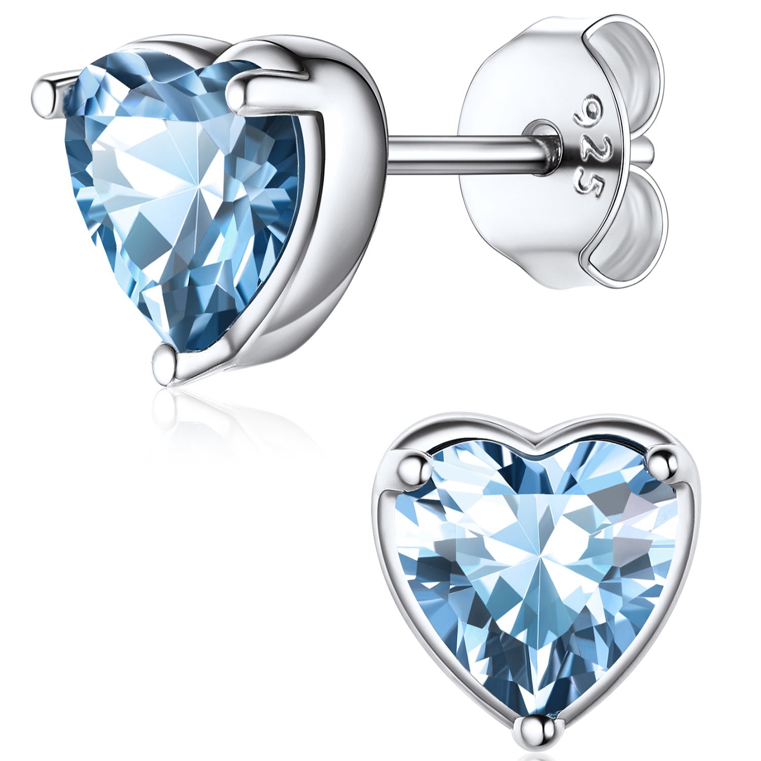Heart Birthstone Halo Stud Earrings for women, march birthstone, Aquamarine Earrings, Pisces Birthstone, Aries Birthstone, sterling silver jewelry, gift idea