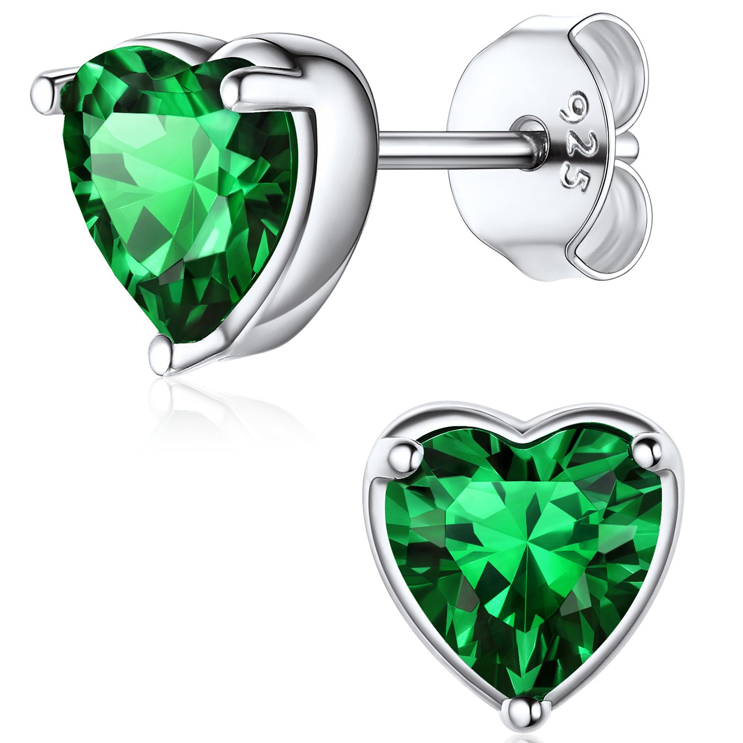 Heart Birthstone Halo Stud Earrings for women, may birthstone, Emerald Earrings, Taurus Birthstone, Gemini Birthstone, sterling silver earrings, gift idea