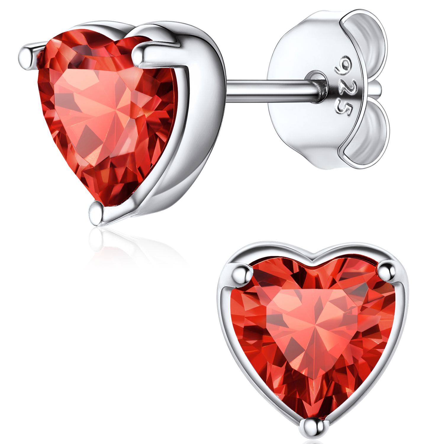 Heart Birthstone Halo Stud Earrings for women, july birthstone, Ruby Pendant, Cancer Birthstone, Leo Birthstone, sterling silver jewelry, gift idea